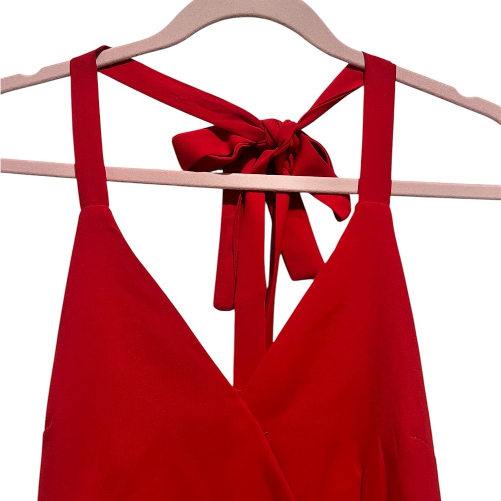 Red Halter Dress with Ruffle Hem - Picture 2 of 3